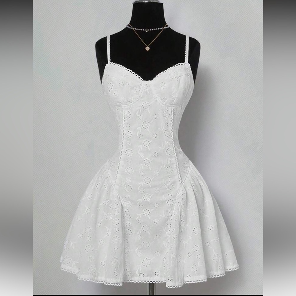 SHEIN White Pleated Babydoll Mini Dress